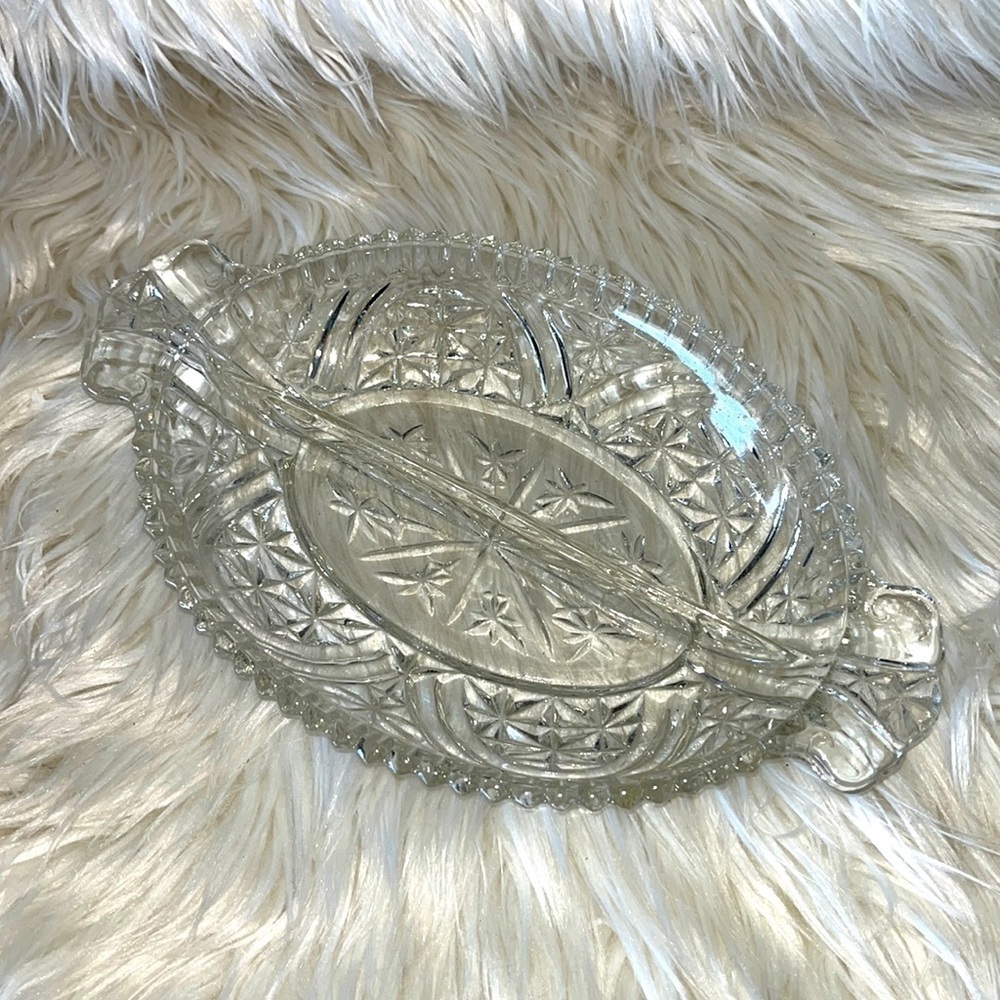 VTG Anchor Hocking Stars & Bars Pressed Pattern Clear Glass 2-Part Relis…